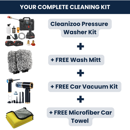 Cleanizoo Cordless Pressure Washer – Portable High Power Car & Garden Cleaner