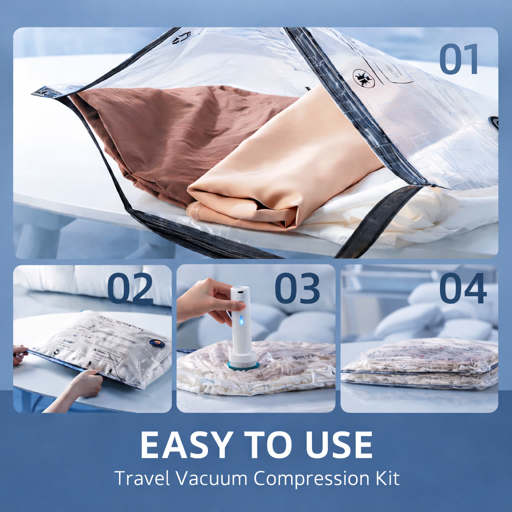 Cleanizoo™ Travel Vacuum Compression Kit – Pack 3x More with Cordless Pump (Bags Included)